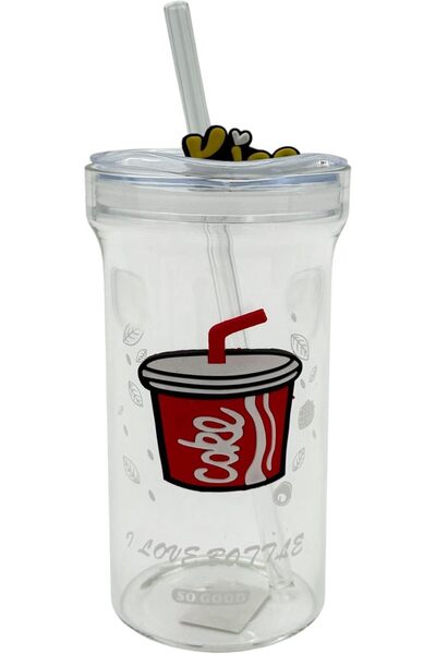 B&D Café-Style Glass Drinking Cup with Reusable Straw and Lid