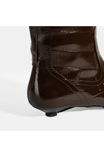 Desa Women's Brown Crocodile Printed Thin Heeled Patent Leather Boots