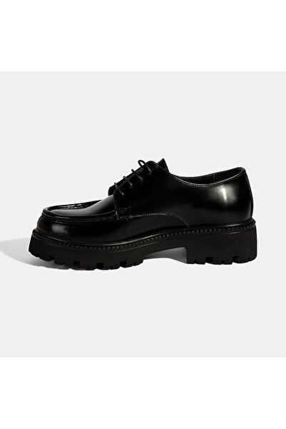 Desa Women's Black Lace-Up Thick Soled Leather Casual Shoes