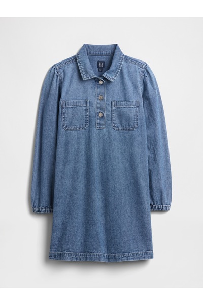 GAP Kız Çocuk Mavi Puff Sleeve Denim Elbise