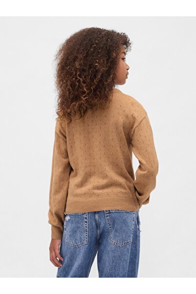 GAP Kız Çocuk Kahverengi CashSoft Relaxed Pointelle Kazak