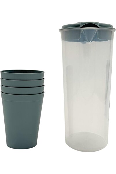 B&D Water Jug Set, Clear with Gray, 1.75 L, includes 4 Cups