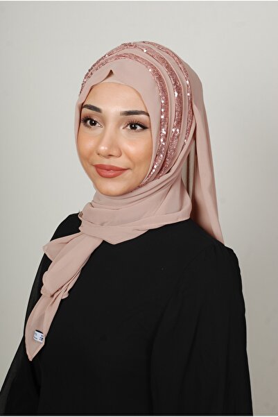 Yasmin S'H'E Sequined Modern Ready Turban Beige Color