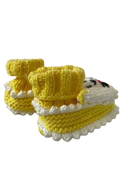Uretti - Çiğdem 1390 1379 Hand Knitted Rabbit Patterned Yellow Baby Booties / 12 - 24 Months