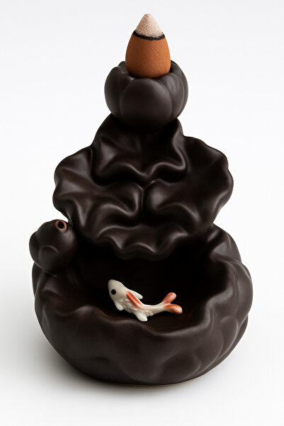 Aruz SERAMİK BALIK FİGÜRLÜ ŞELALE GERİ AKIŞLI TÜTSÜLÜK – SİYAH