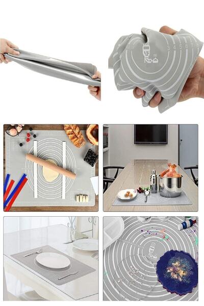 ZUZU MADE Büyük Boy 45x65 Cm Silikon Hamur Açma Matı Açma Matı Ve Çelik Spatula Hamur Kesme Seti