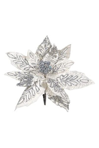Silver Star Χριστουγεννιάτικο Διακοσμητικό Λουλούδι με Κλιπ - Λευκό Αλεξανδρι...