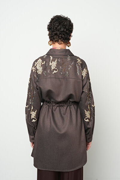 Orfeo Negro Brown Jacket with Embroidery and Beading, Suitable for Women's Long Hijab
