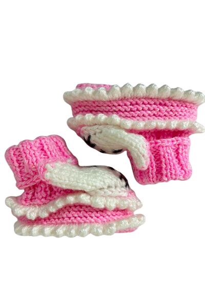 Uretti - Çiğdem 1390 1206 Hand Knitted Rabbit Patterned Pink Baby Booties / 12 - 24 Months