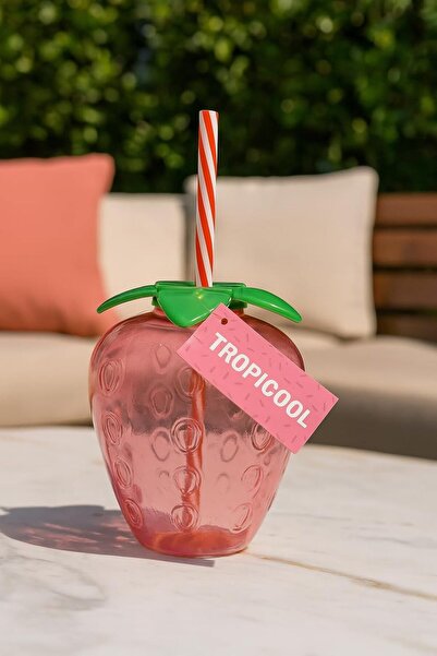 B&D كوب عصير صغير على شكل فراولة قابل لإعادة الاستخدام من تروبيكوول مع ماصة -...