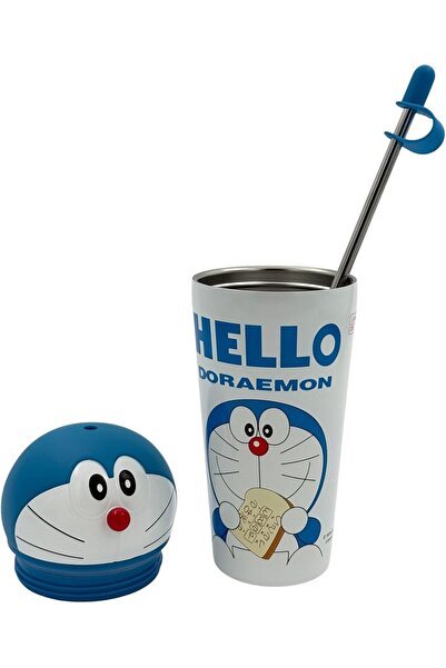 B&D Doraemon Vacuum-Insulated Kids Water Bottle by B&D, Blue & White, 600 ml with Straw Lid