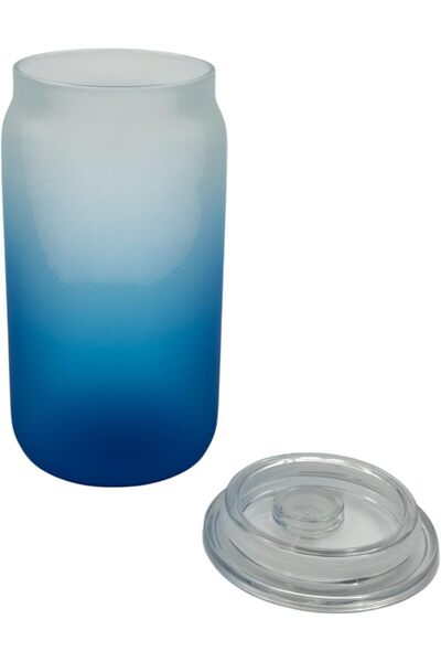 B&D banddtools Blue Gradient Glass Cup with Lid, 480 ml, Single Wall