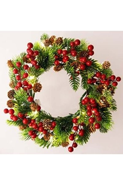 Jumbo Decorative Christmas candle ring with fir branches, berries and cones with LED Ø33 cm