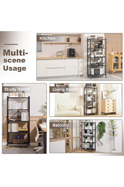 Bentifar 5 Tier Foldable Storage Rack with Wheels,Heavy-Duty Metal Shelving Unit Rolling Cart for Garage