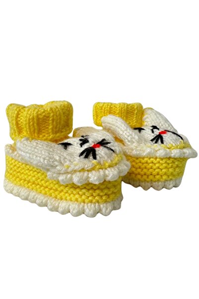 Uretti - Çiğdem 1390 1379 Hand Knitted Rabbit Patterned Yellow Baby Booties / 12 - 24 Months
