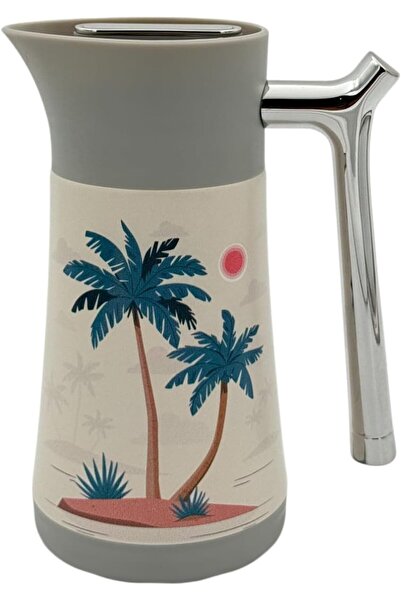 B&D إبريق معزول بالفراغ، سعة 0.35 لتر، مصنوع من الفولاذ المقاوم للصدأ بجدار مزدوج، بتصميم شجرة نخيل، رمادي وفضي