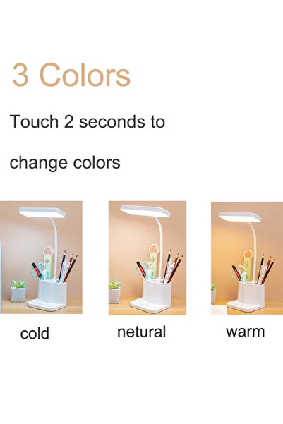 Generic Desk lamp with pen/ holder, rechargeable, adjustable lamp arm, three color temperatures