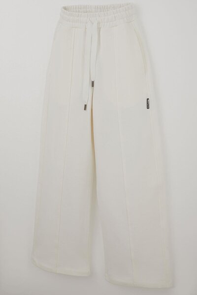 LOCO LOCO KIDS Locoloco Girls' Sweatpants Lace-Up Wide Leg Elastic Waist 9-14 Years Old, Ecru