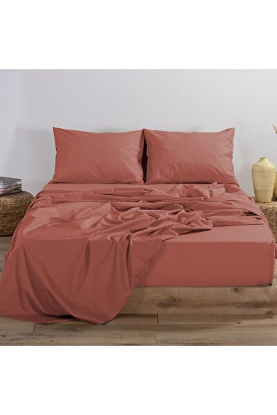 Nef Nef Homeware Fitted Sheet King Size Cotton Nef-Nef Basic 180x200+35 cm Terracotta
