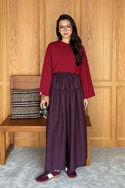Ceylan Otantik Plum Gingham Pattern Skirt