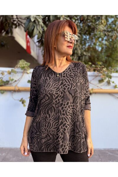 DenizEge Tiger Pattern Knitwear Brown