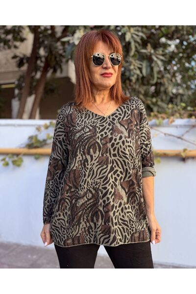 DenizEge Tiger Pattern Knitwear Khaki