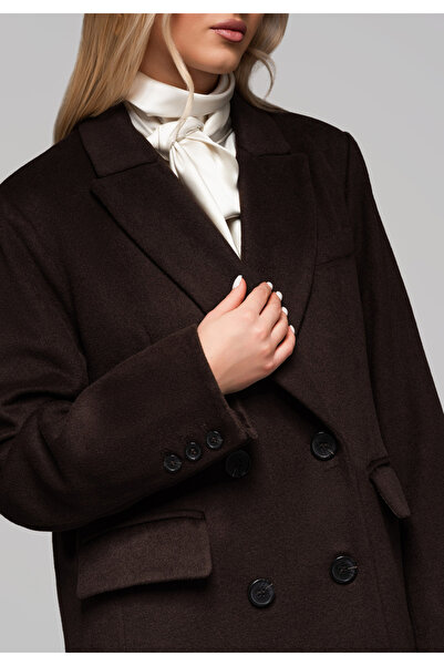 OMBRE Dámský dlouhý vlněný kabát LARICA OW-COLC-0100 v2 - hnědý