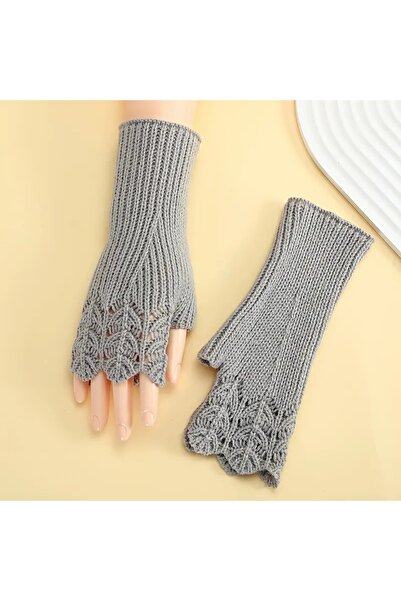Dodemert Home Grey Preppy Style Women's Fingerless Elastic Acrylic Knit Gloves