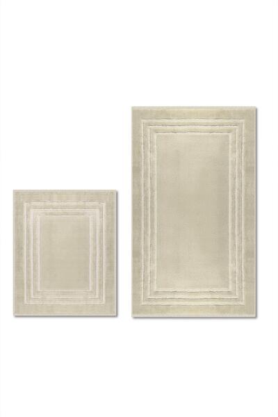 Bluenity Lxc Framed Natural Cotton 2-Piece Bath Mat & Rug Set 60X100+50X60 Beige
