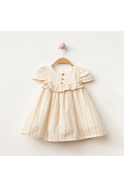 My Lusa baby wear Safiye Baby Girl Striped Ruffle Retro Dress - Short Sleeve 100% Cotton - 9/12/18/24 Months