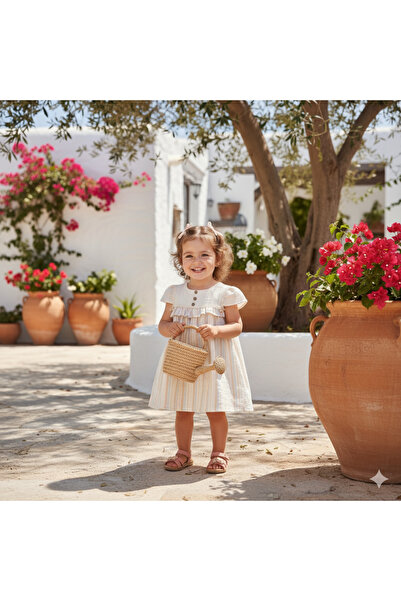 My Lusa baby wear Safiye Baby Girl Striped Ruffle Retro Dress - Short Sleeve 100% Cotton - 9/12/18/24 Months