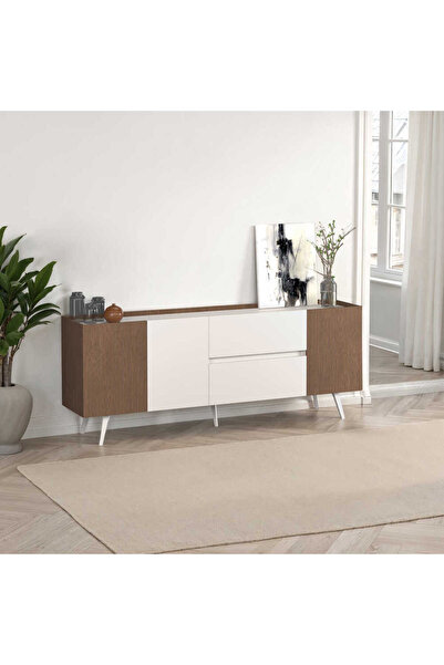 Adore Mobilya Milano 3 Kapaklı 2 Çekmeceli Konsol Vizon-Zebra 210x80x44 cm