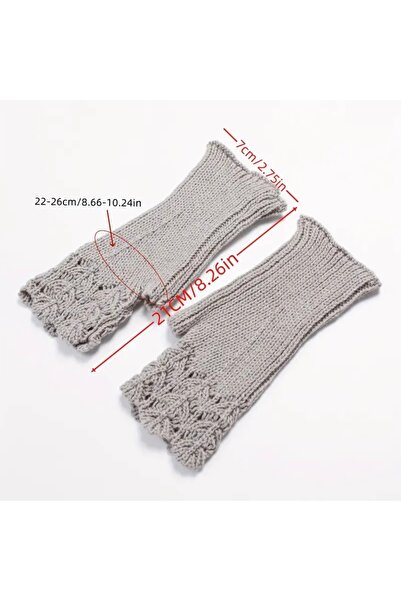 Dodemert Home Grey Preppy Style Women's Fingerless Elastic Acrylic Knit Gloves