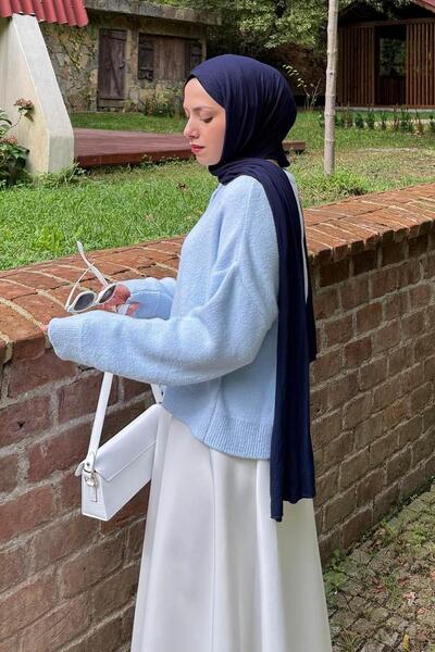 lamelif Gold Button Detailed Cardigan Baby Blue