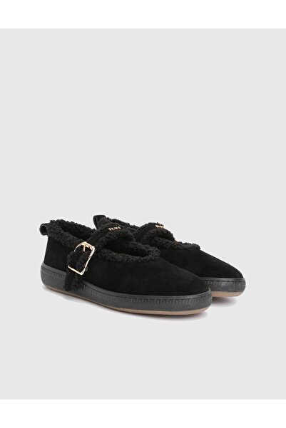 İLVİ Janice Genuine Suede Leather Black Women's Ballerinas