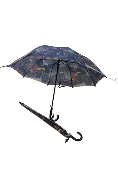 BLUEST SHOP Motorsiklet Desenli Çocuk Şemsiyesi Düdüklü