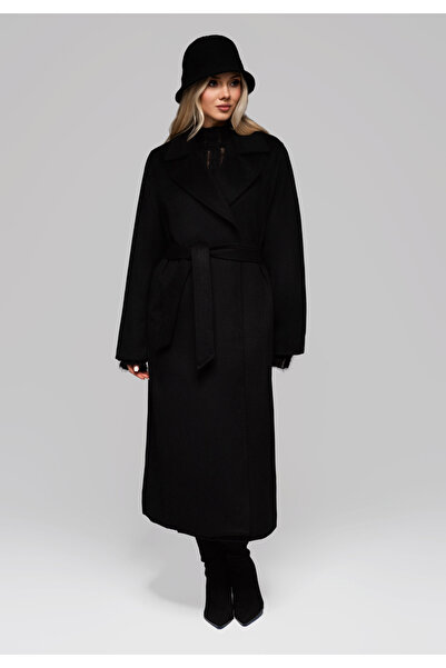 OMBRE Luxusní dámský vlněný kabát LARICA OW-COLC-0106 v1 - černý