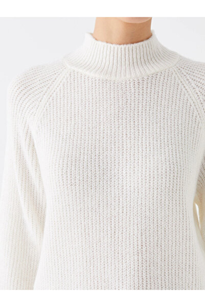 LC Waikiki Lcw modest ecru half turtleneck straight long sleeve women's knitwear tunic