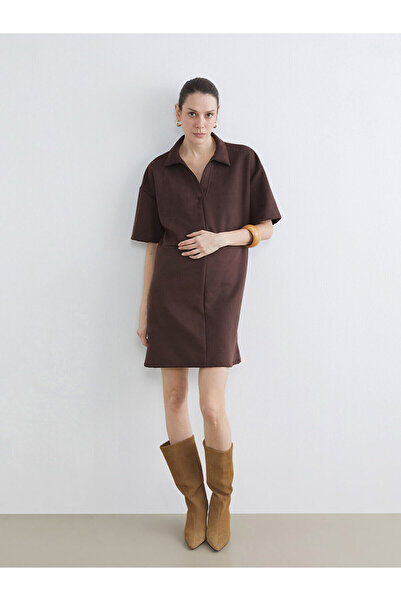 LC Waikiki Peak Нова сезонна мини рокля с яка от велур