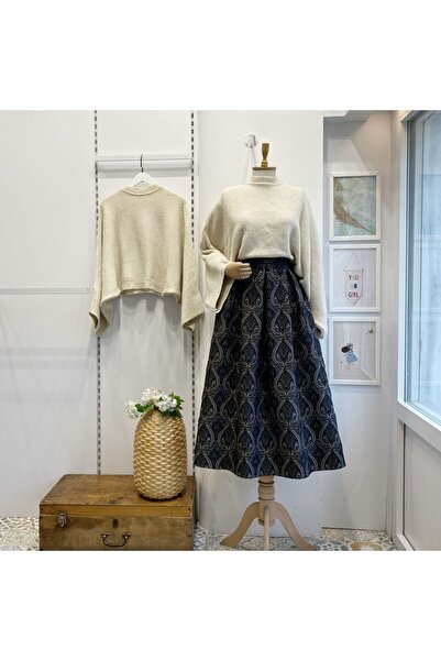 Faya Boutique Gri Etnik Desenli Kapitone Etek