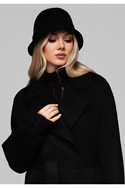 OMBRE Luxusní dámský vlněný kabát LARICA OW-COLC-0106 v1 - černý