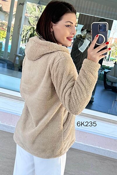 İnce Topuk Hooded Plush Cardigan 6K235