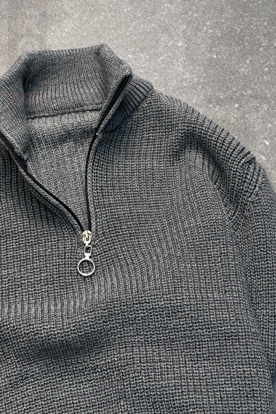 ROY501 Half Zipper Sweater Half Zipper Mock Neck Sweater Zippered Men's Knitwear Sweater