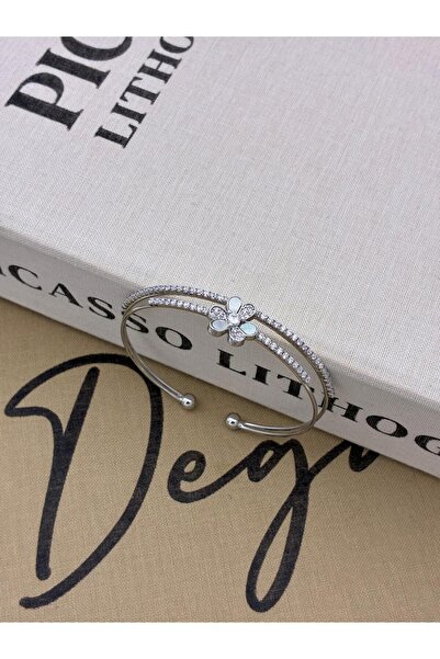 Hedef Bijuteri سوار فضي اللون قابل للتعديل بصفين من أحجار الزركون، مع زهور عل...