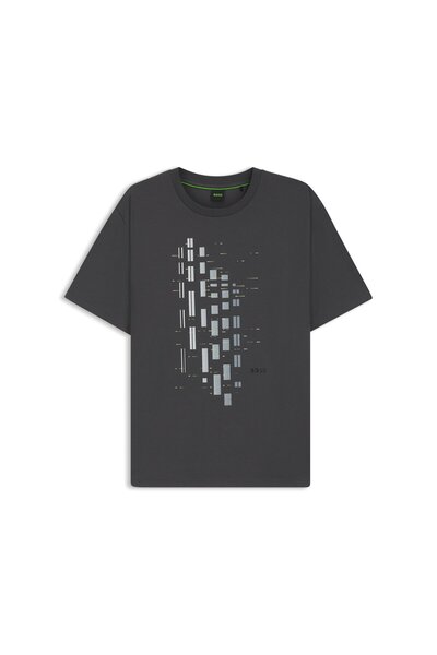 BOSS Erkek Bisiklet Yaka Kısa Kollu Desenli Vücudu Sarmayan Rahat Gri T-Shirt 50543808-027