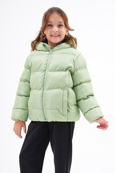 Neşeli Butik Κοριτσίστικο ανοιχτό πράσινο αδιάβροχο χειμωνιάτικο παλτό με εσωτερικό φλις NBRBC014