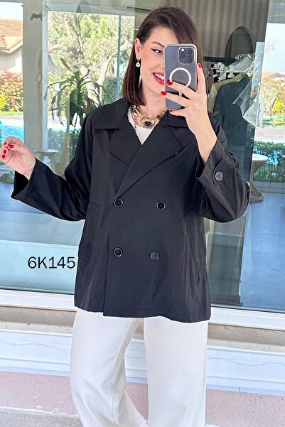 İnce Topuk Buttoned Short Trench Coat 6K145