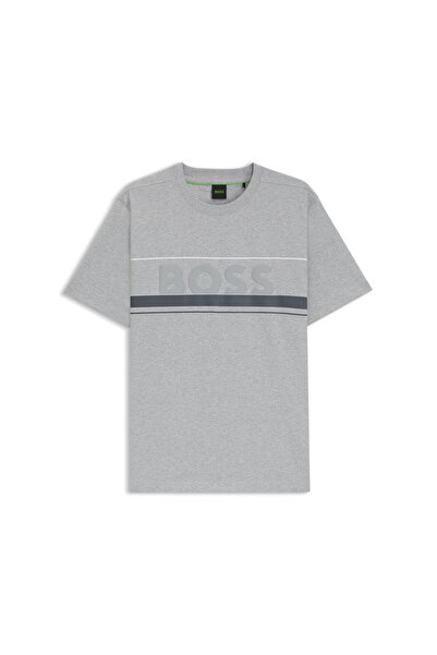 BOSS Çizgili ve logolu pamuk tişört
