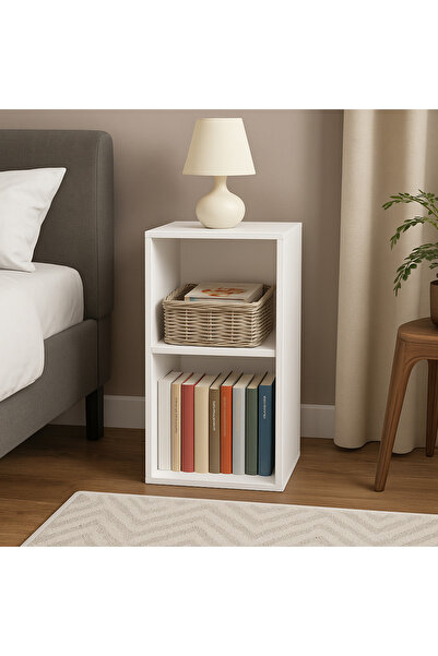 kibele mobilya Kapaksız Beyaz Komodin – Modern Tek Raflı Komodin