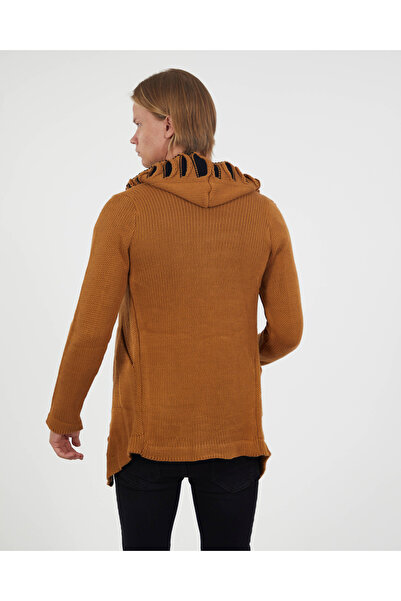 elkumoda Men's Hooded Long Knitwear Cardigan Cotton Knitted Loose Uncovered Poncho Cardigan